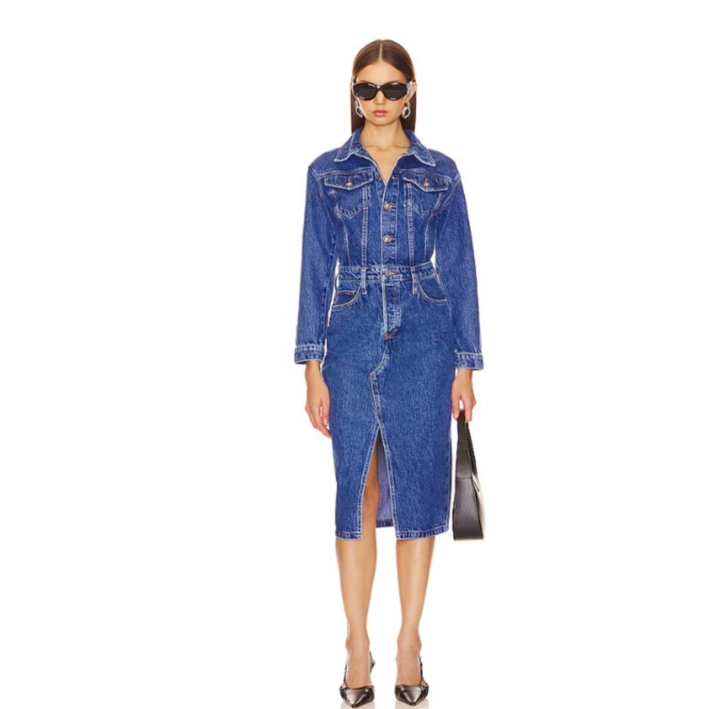 Favorite Daughter The City Dress‎ – Blue Denim Midi Chic Size 0 New with Tags
